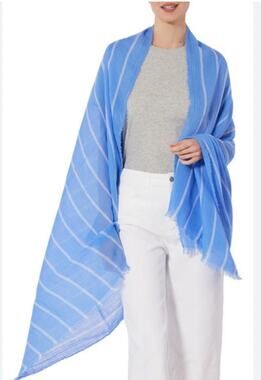 Vince Cotton Gauze Awning Stripe Travel Scarf Cornflower Blue Stripe